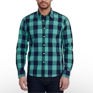UNTUCKit Button‎ Up Shirt Men's 3XL Green Blue Buffalo Plaid Cotton Long Sleeve